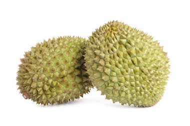 Beyaz arkaplanda tam olgunlaşmış durian meyvesi