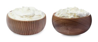 Beyaz arka planda taze krem peynir, kolaj. Pankart tasarımı