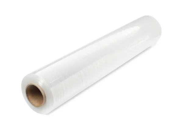 Rollo Película Plástico Estirable Aislado Blanco — Foto de Stock