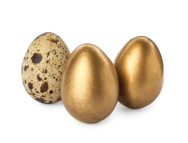 Golden Eggs Quail One White Background — Stock Photo, Image