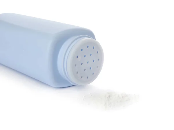 Beyaz Arka Planda Şişe Toz Alma Tozu Bebek Kozmetik Ürünü — Stok fotoğraf