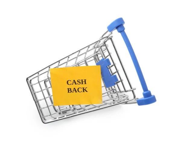 Scheda Con Parola Cashback Nel Carrello Isolato Bianco Vista Dall — Foto Stock