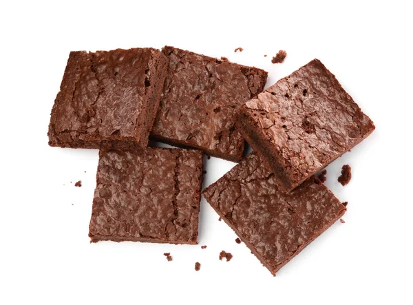 Delicious Chocolate Brownies White Background Top View — Stock Photo, Image