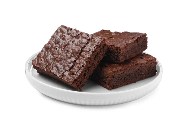 Köstliche Schokoladenbrownies Auf Weißem Hintergrund Leckeres Dessert — Stockfoto