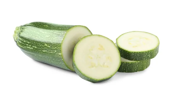 Tagliare Zucchine Mature Verdi Isolate Bianco — Foto Stock