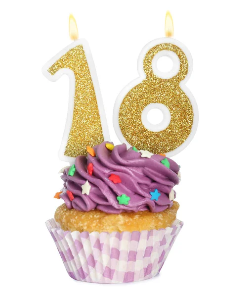 18Th Birthday Delicious Cupcake Number Shaped Candles Coming Age Party — Stock Photo, Image