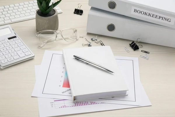 Bookkeeper Workplace Folders Documents Table — Stock Photo, Image