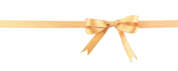 Golden Satin Ribbon Bow White Background Top View — Stockfoto