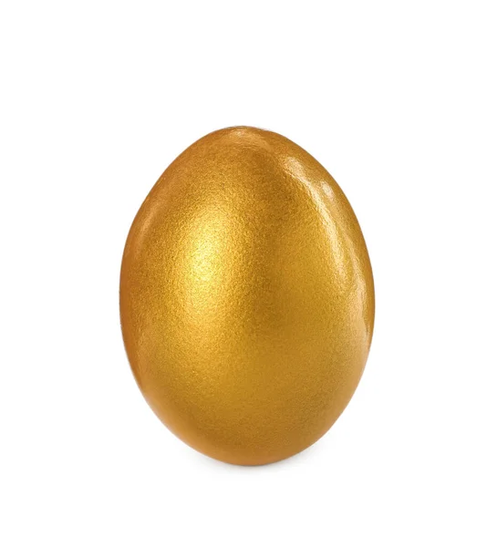 Jedno Błyszczące Złote Jajko Odizolowane Białym — Zdjęcie stockowe