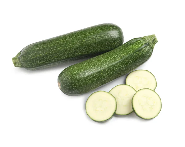 Whole Cut Ripe Zucchinis White Background Top View — Stock Photo, Image