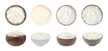 Beyaz arka planda taze krem peynir. Pankart tasarımı