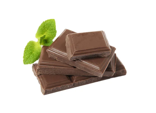 Gustosi Pezzi Cioccolato Menta Sfondo Bianco — Foto Stock