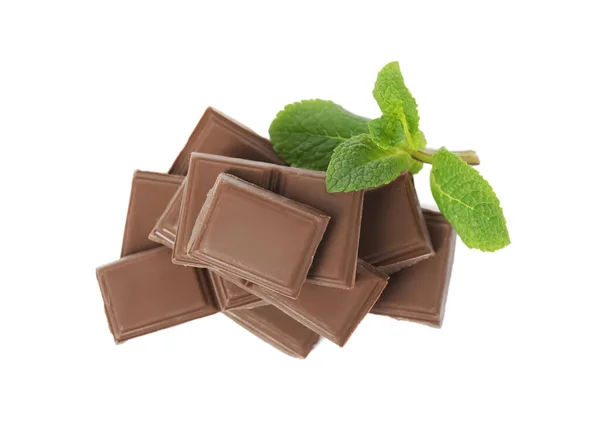 Вкусный Шоколад Мята Белом Фоне Вид Сверху — стоковое фото