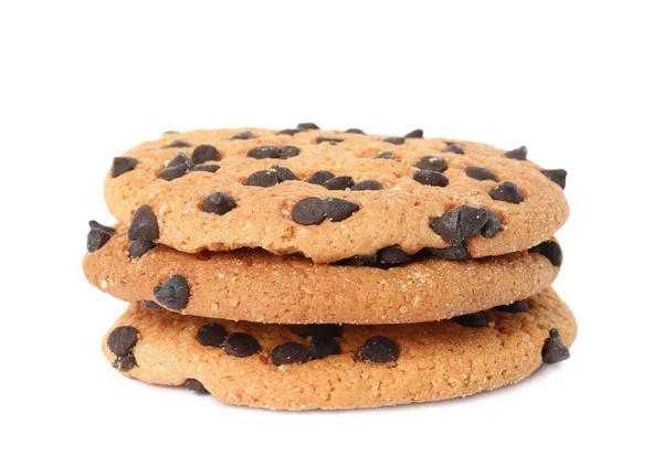 Stack Delicious Chocolate Chip Cookies White Background — Stock Photo, Image