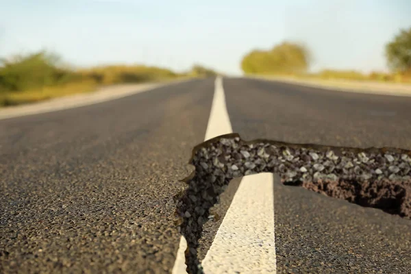 Large Crack Asphalt Road Earthquake — Stock Photo, Image