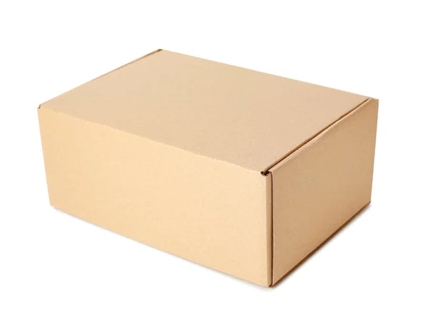 Una Caja Cartón Cerrada Aislada Blanco —  Fotos de Stock