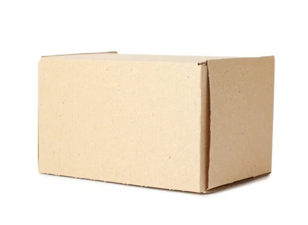 One Closed Cardboard Box Isolated White — Stock Photo, Image