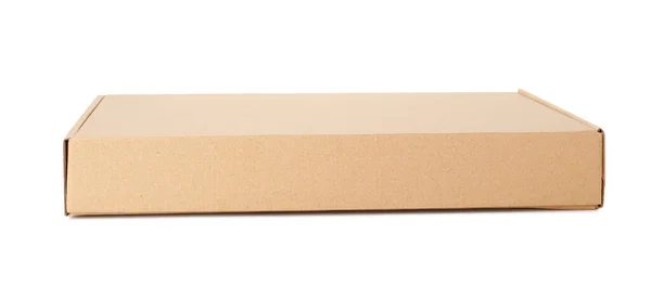 Uma Caixa Papelão Fechada Isolada Branco — Fotografia de Stock