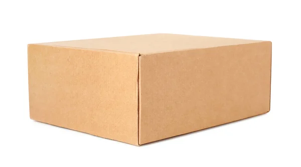 Одна Закрита Картонна Коробка Ізольована Білому — стокове фото
