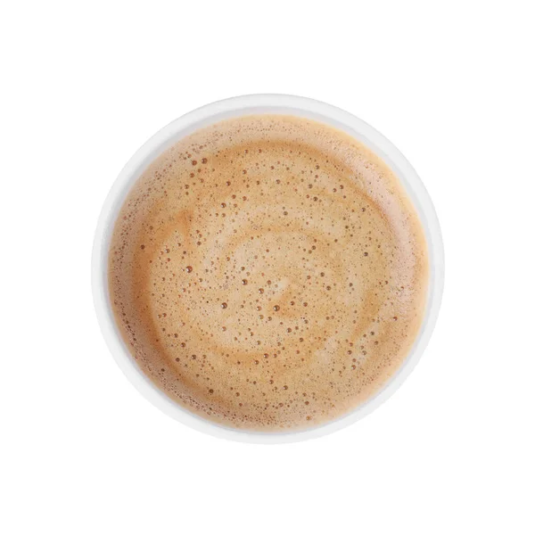 白で隔離されたコーヒーと発泡スチロールカップ トップビュー — ストック写真