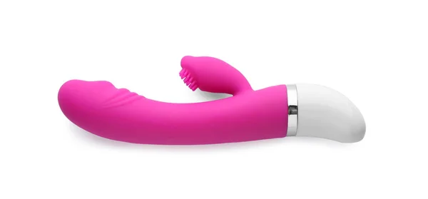 Vibrador Rosa Fundo Branco Vista Superior Brinquedo Sexual — Fotografia de Stock