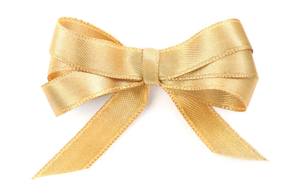 美しい金色のリボンは 白い上のビューに孤立弓にタイ — ストック写真