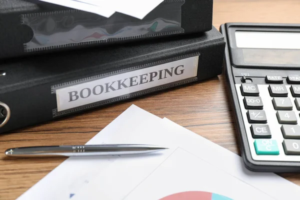 Bookkeeper Workplace Folders Documents Table — Stock Photo, Image