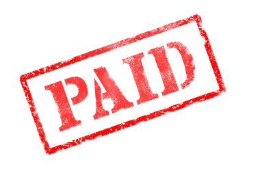 Beyaz arkaplanda Kelime Ödenmiş Kırmızı damga