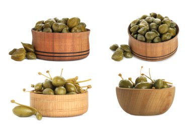 Beyaz arkaplanda turşulu kapari ile ayarla