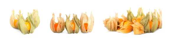 Set Tasty Ripe Physalis Fruits White Background Banner Design — Stock Photo, Image