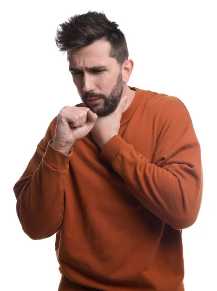 Man Coughing White Background Cold Symptoms — Stock Photo, Image