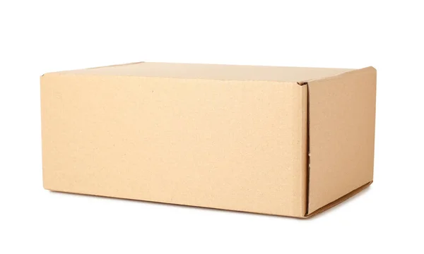 Jedna Uzavřená Lepenková Krabice Izolovaná Bílém — Stock fotografie