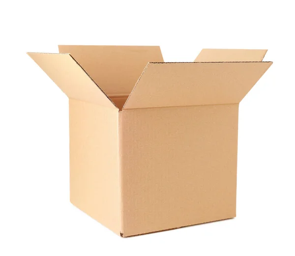 One Open Cardboard Box Isolated White — Stock Photo, Image