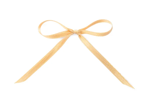 Beautiful Golden Ribbon Tied Bow Isolated White Top View — Stock Photo, Image