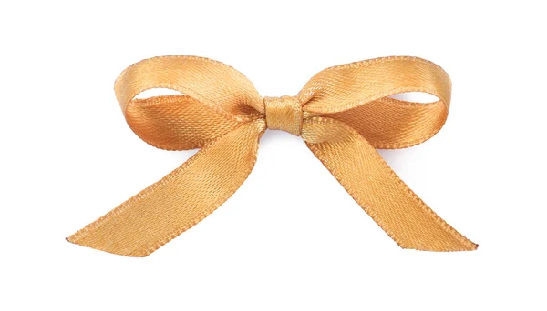 Beautiful Golden Ribbon Tied Bow Isolated White Top View — Stock Photo, Image