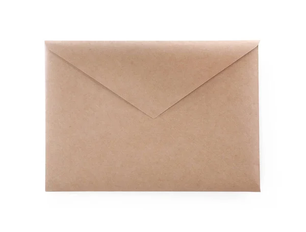 Envelope Papel Kraft Simples Isolado Branco — Fotografia de Stock