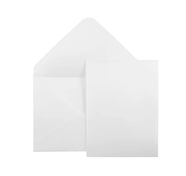 Simple Paper Envelope Blank Card White Background Top View — Stock Photo, Image