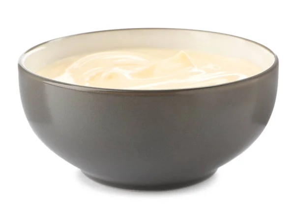 Majonez Ceramicznej Misce Izolowany Biało — Zdjęcie stockowe