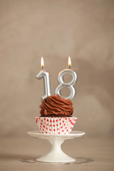 18Th Birthday Delicious Cupcake Number Shaped Candles Coming Age Party — Stock Photo, Image