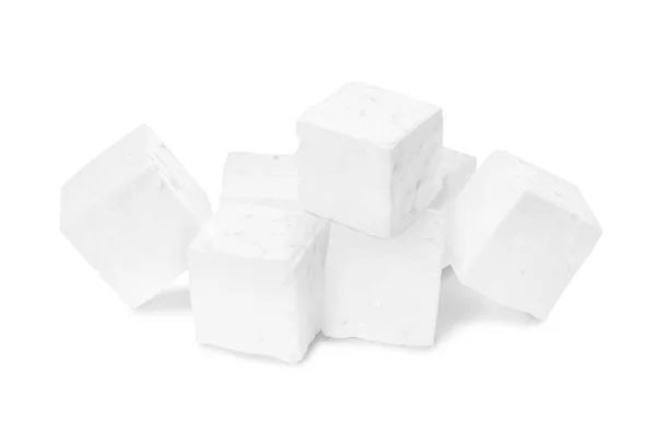Wiele Małych Kostek Styropianu Białym Tle — Zdjęcie stockowe