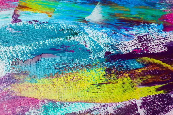 Renkli Akrilik Boya Darbeleri Tuval Üzerinde Yakın Çekim — Stok fotoğraf