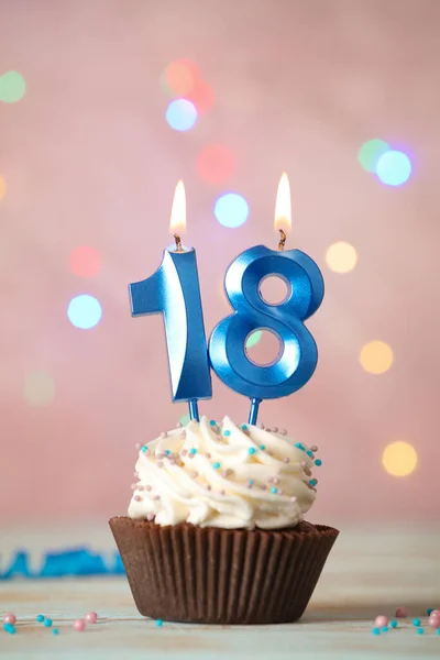 18Th Birthday Delicious Cupcake Number Shaped Candles Coming Age Party — Stock Photo, Image