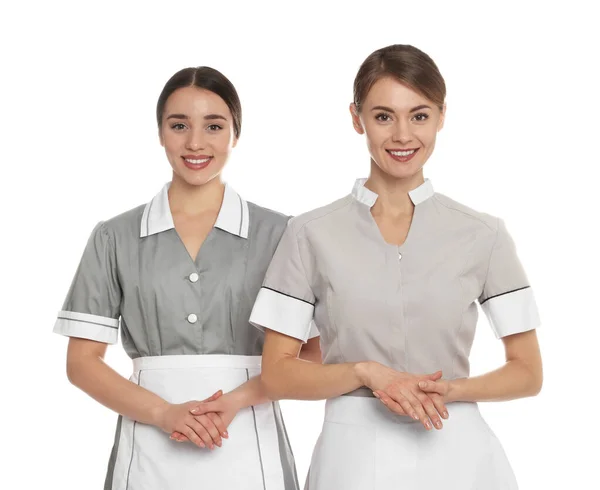 Ritratto Cameriere Uniformi Ordinate Sfondo Bianco — Foto Stock