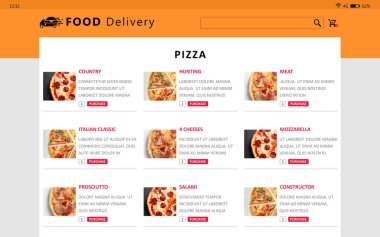 Yemek teslimatı uygulaması. İştah açıcı menü ile göster