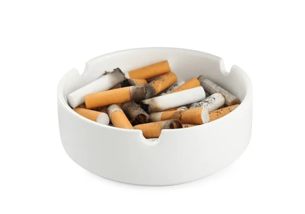 Cendrier Céramique Avec Talons Cigarette Isolés Sur Blanc — Photo