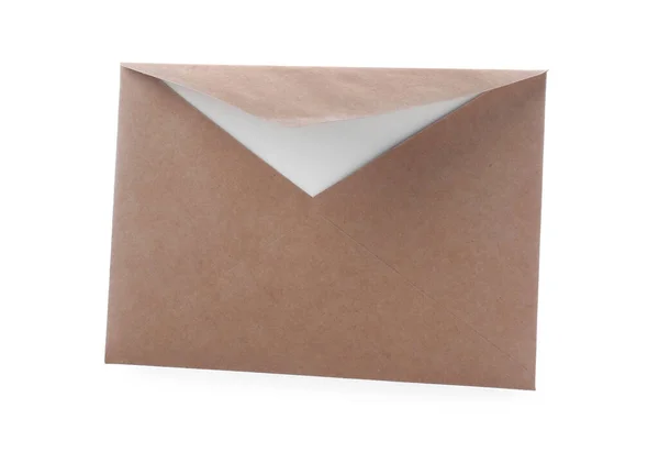 Envelope Papel Kraft Simples Isolado Branco — Fotografia de Stock