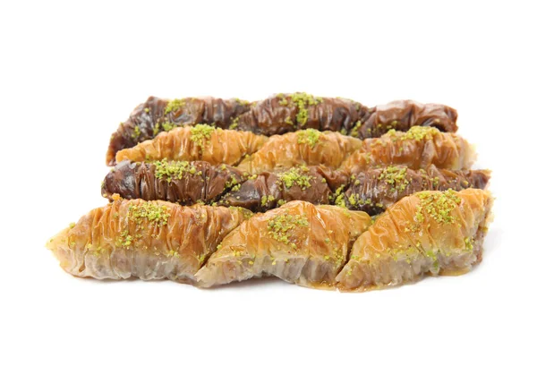 Délicieux Baklava Sucré Aux Pistaches Sur Fond Blanc — Photo