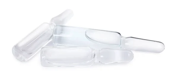 Glasampullen Mit Pharmazeutischem Produkt Auf Weißem Hintergrund — Stockfoto