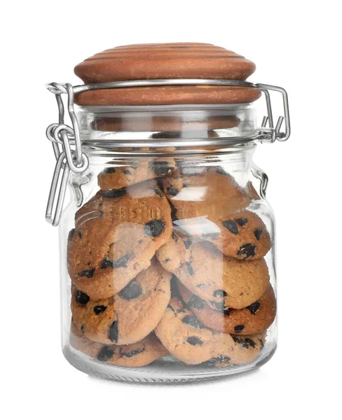 Jar Chocolate Chip Cookies Isolated White — Stock Photo, Image