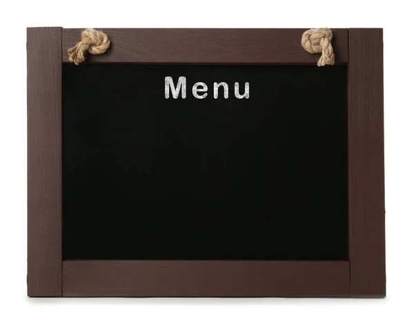 Schwarze Tafel Mit Wort Menü Auf Weißem Hintergrund Mockup Für — Stockfoto